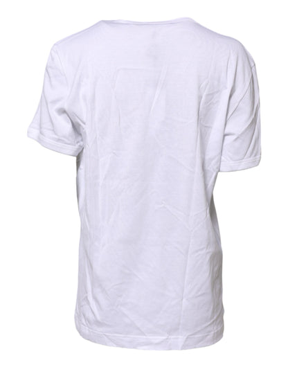 White Cotton Graphic Print Crew Neck T-shirt