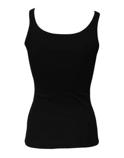 Black Cotton Sleeveless Round Neck Tank Top