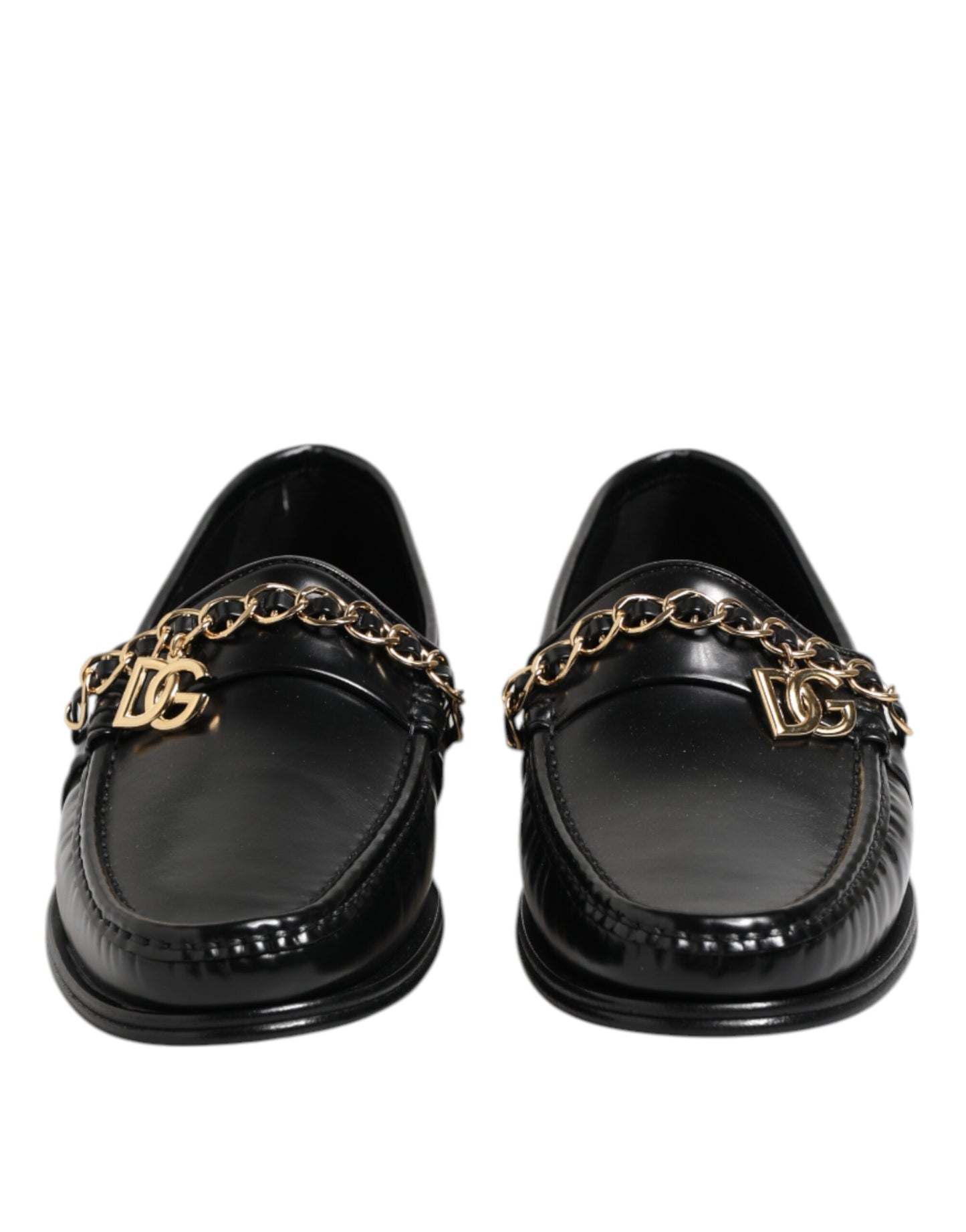 Black Leather Chain Slip On Loafers Men Dress Shoes