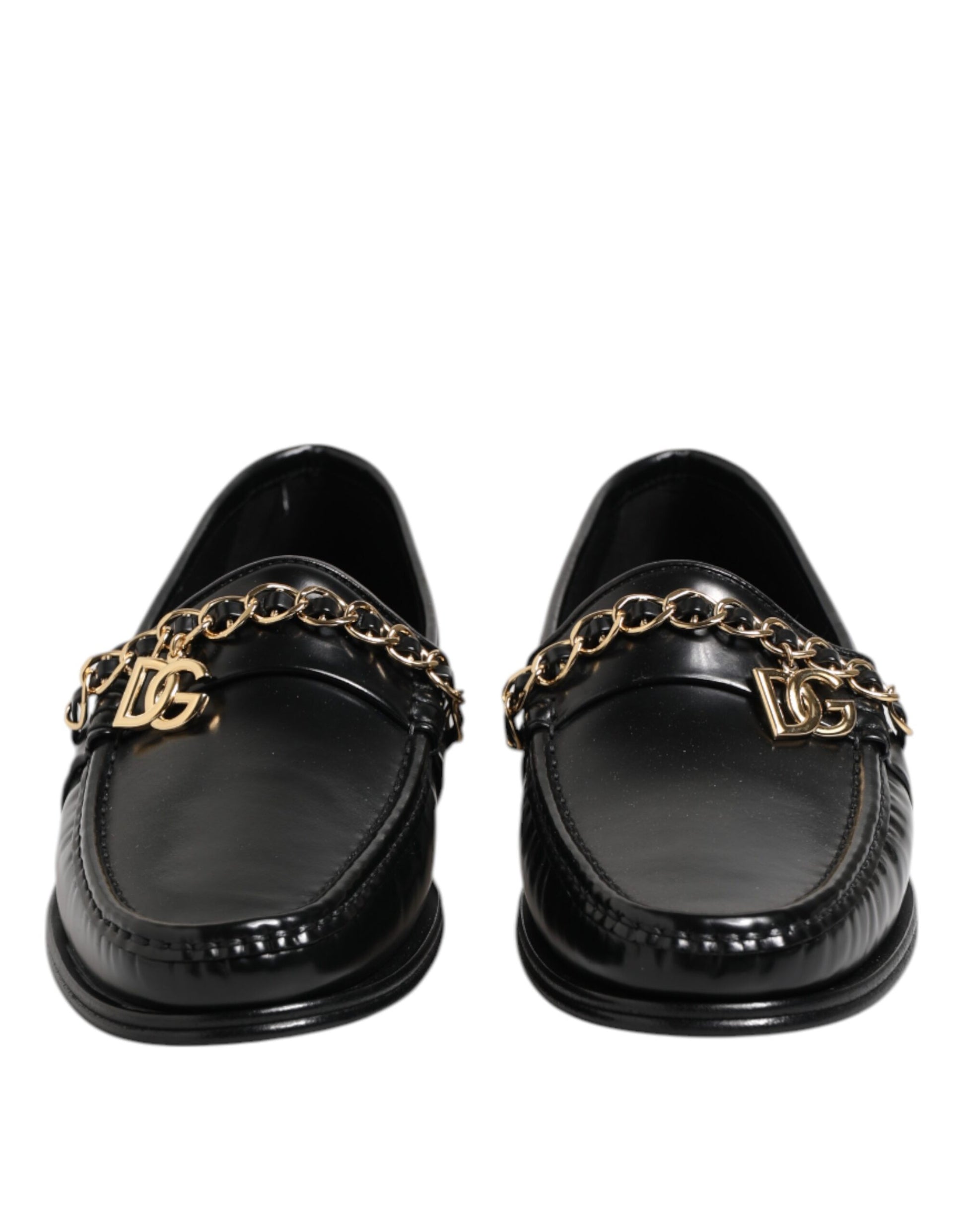 Black Leather Chain Slip On Loafers Men Dress Shoes