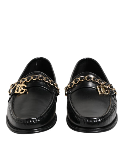 Black Leather Chain Slip On Loafers Men Dress Shoes