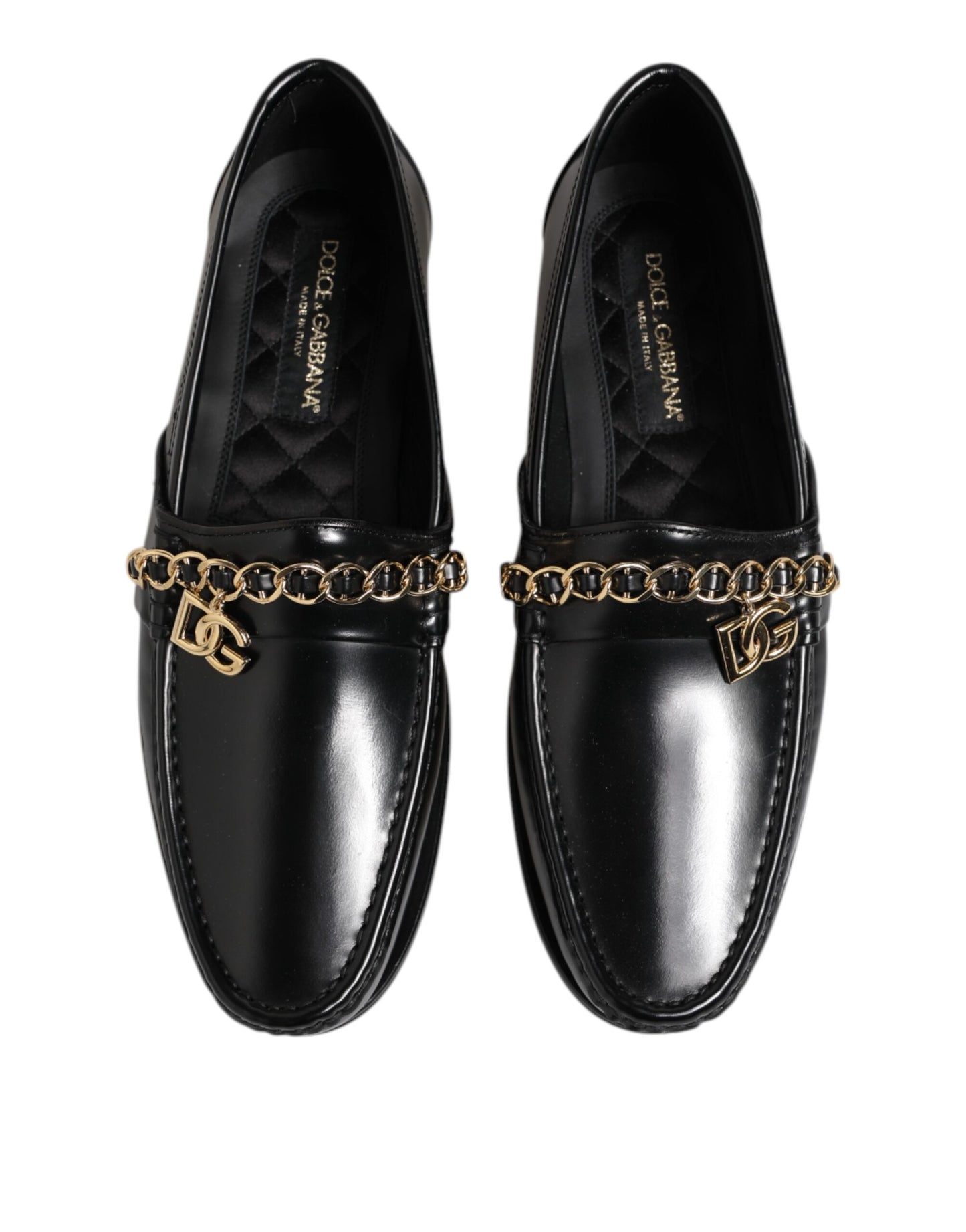 Black Leather Chain Slip On Loafers Men Dress Shoes
