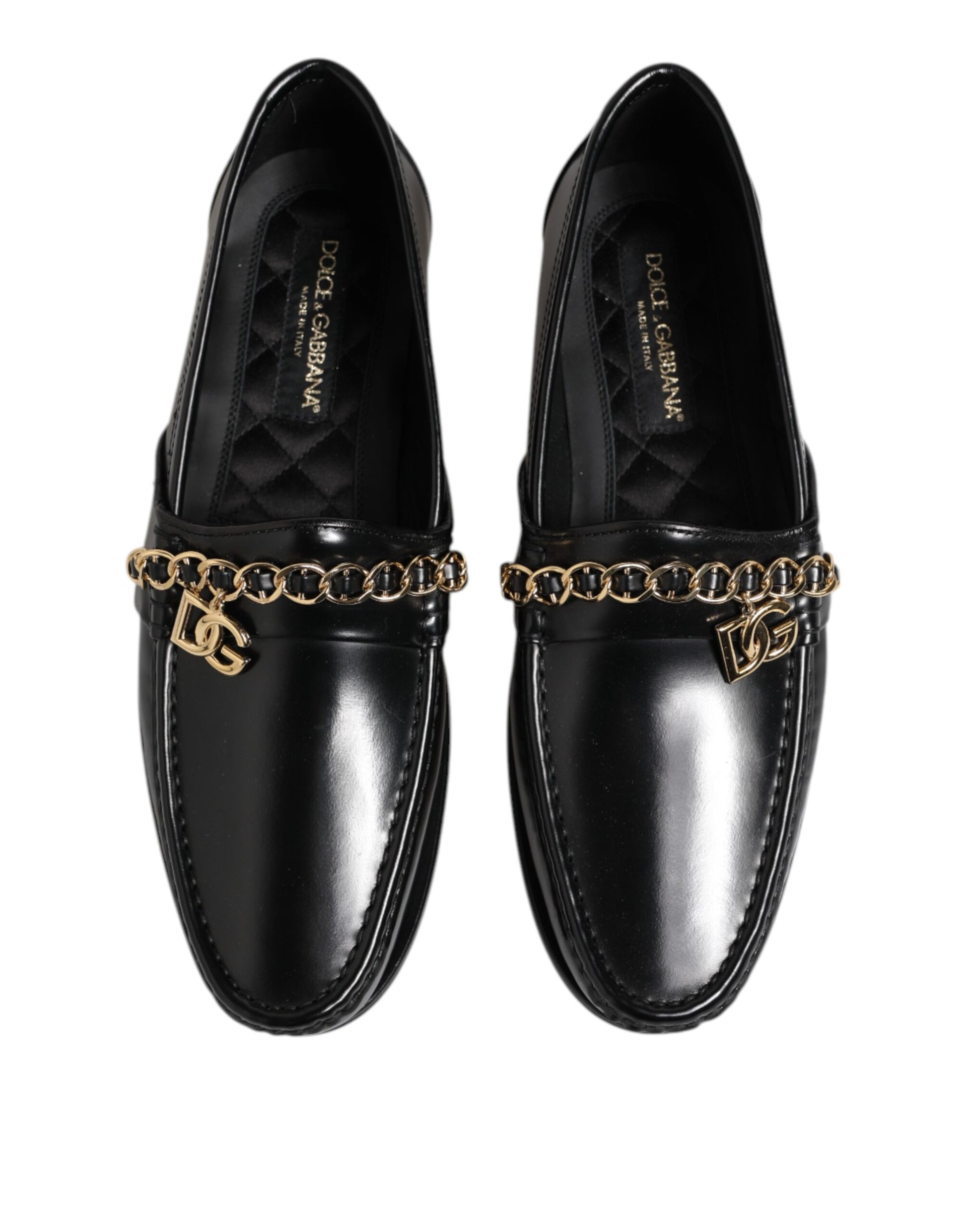 Black Leather Chain Slip On Loafers Men Dress Shoes
