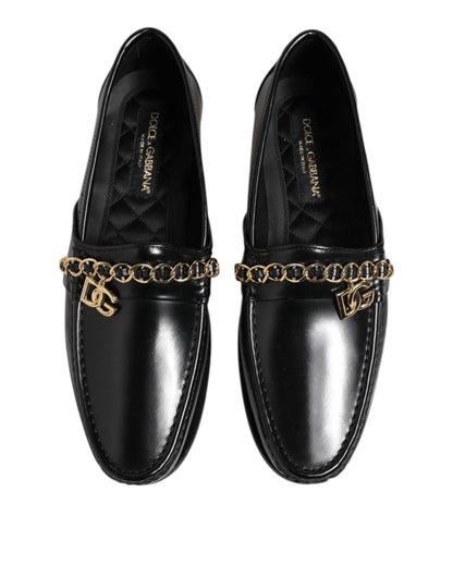 Black Leather Chain Slip On Loafers Men Dress Shoes
