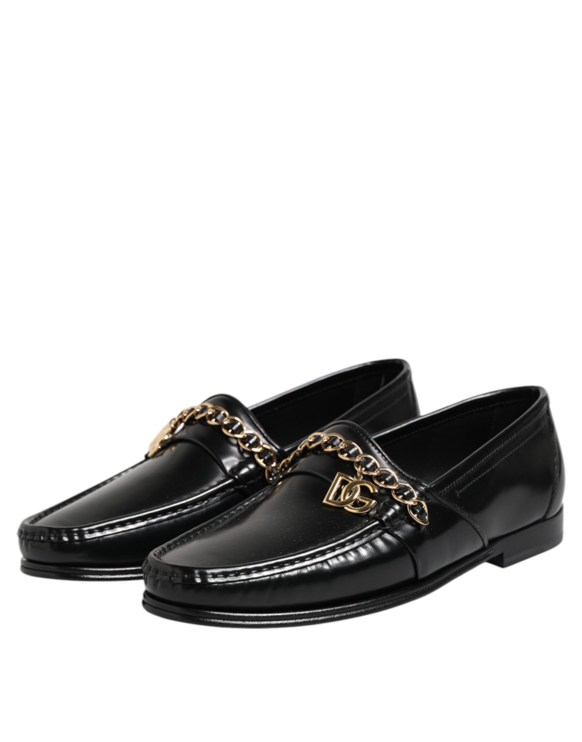 Black Leather Chain Slip On Loafers Men Dress Shoes