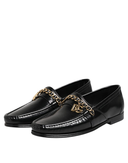 Black Leather Chain Slip On Loafers Men Dress Shoes