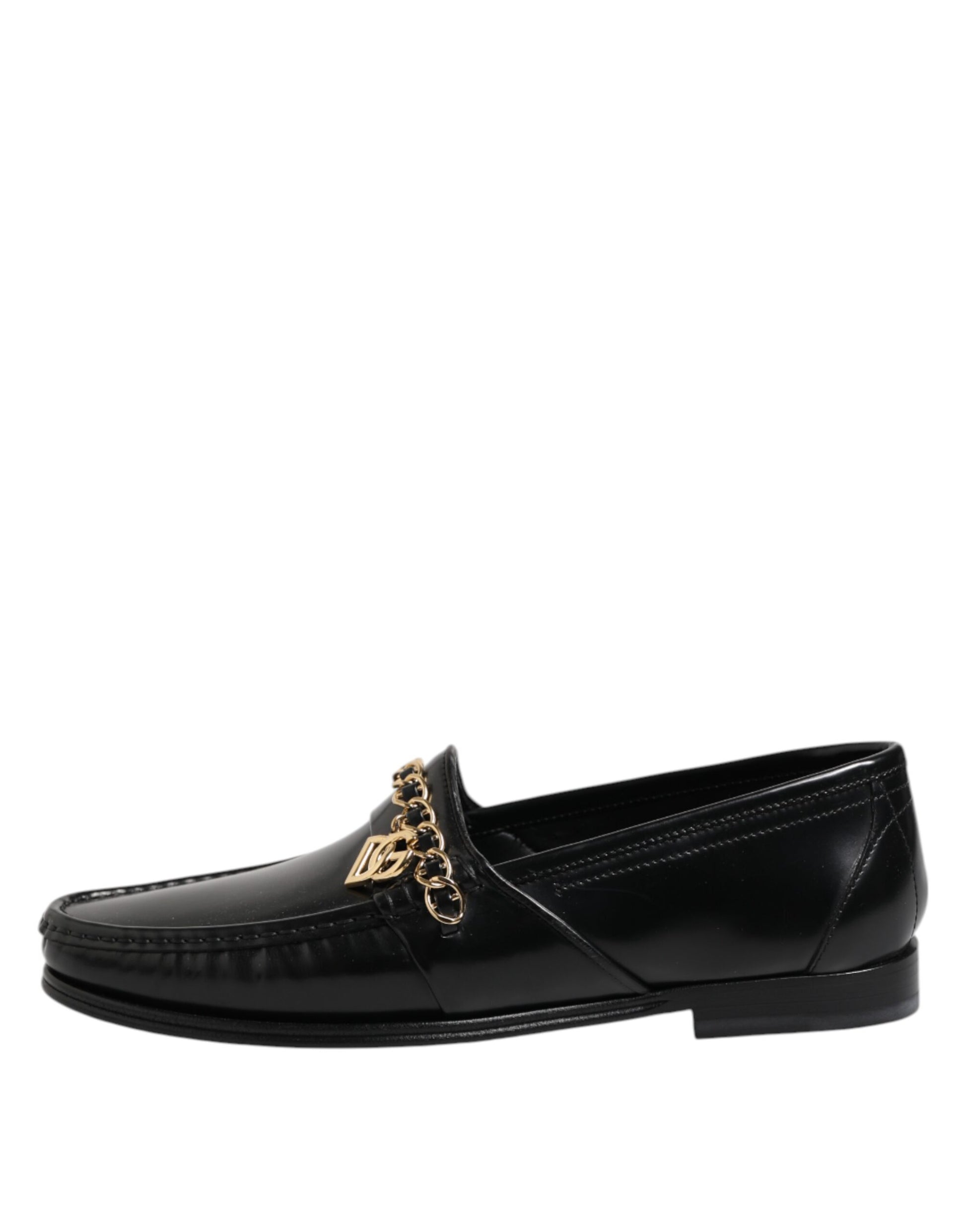 Black Leather Chain Slip On Loafers Men Dress Shoes