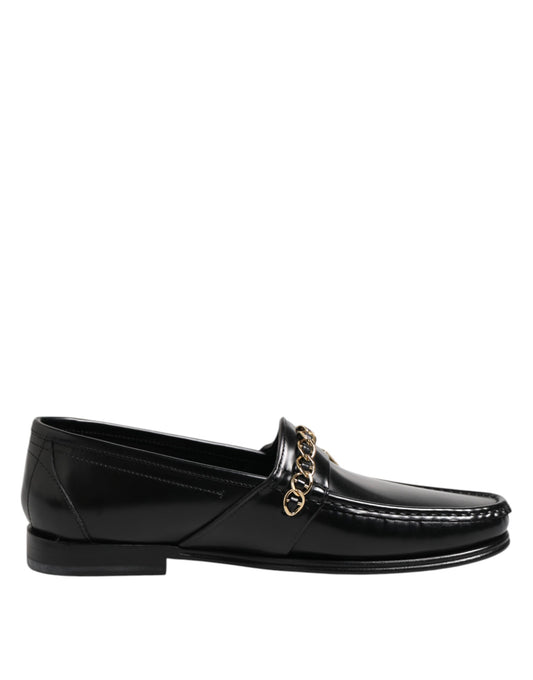 Black Leather Chain Slip On Loafers Men Dress Shoes