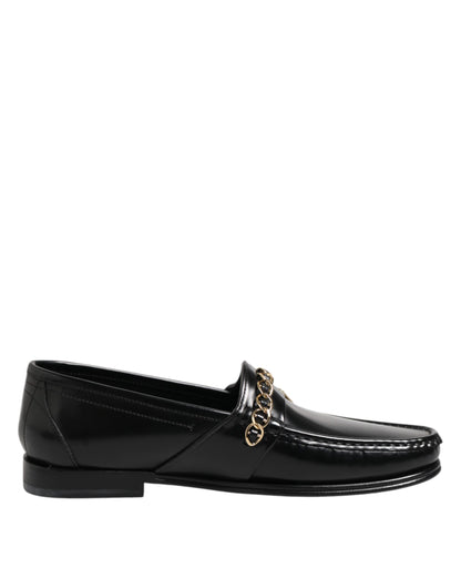 Black Leather Chain Slip On Loafers Men Dress Shoes