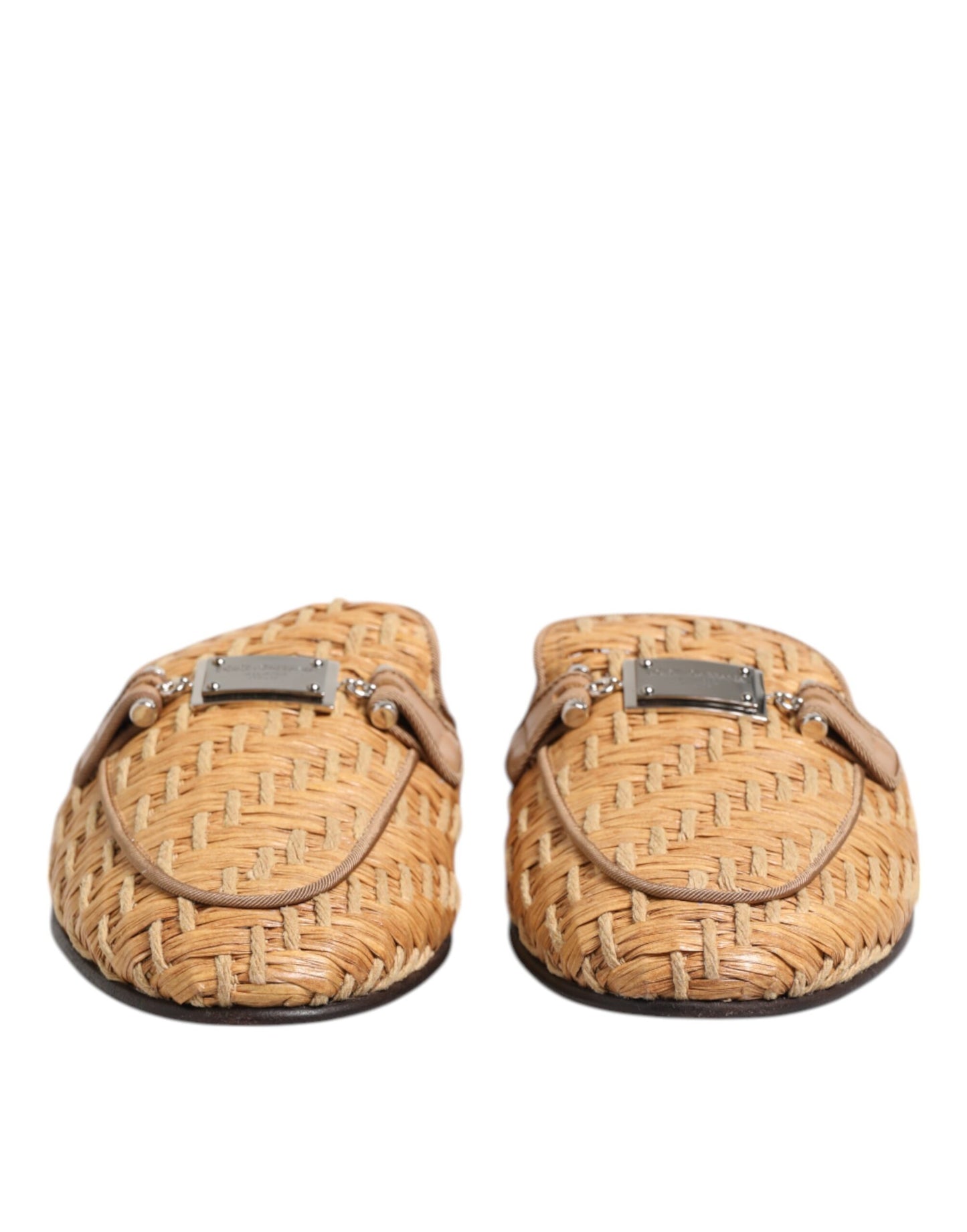 Beige Rattan Flat Mule Men Sandals Shoes