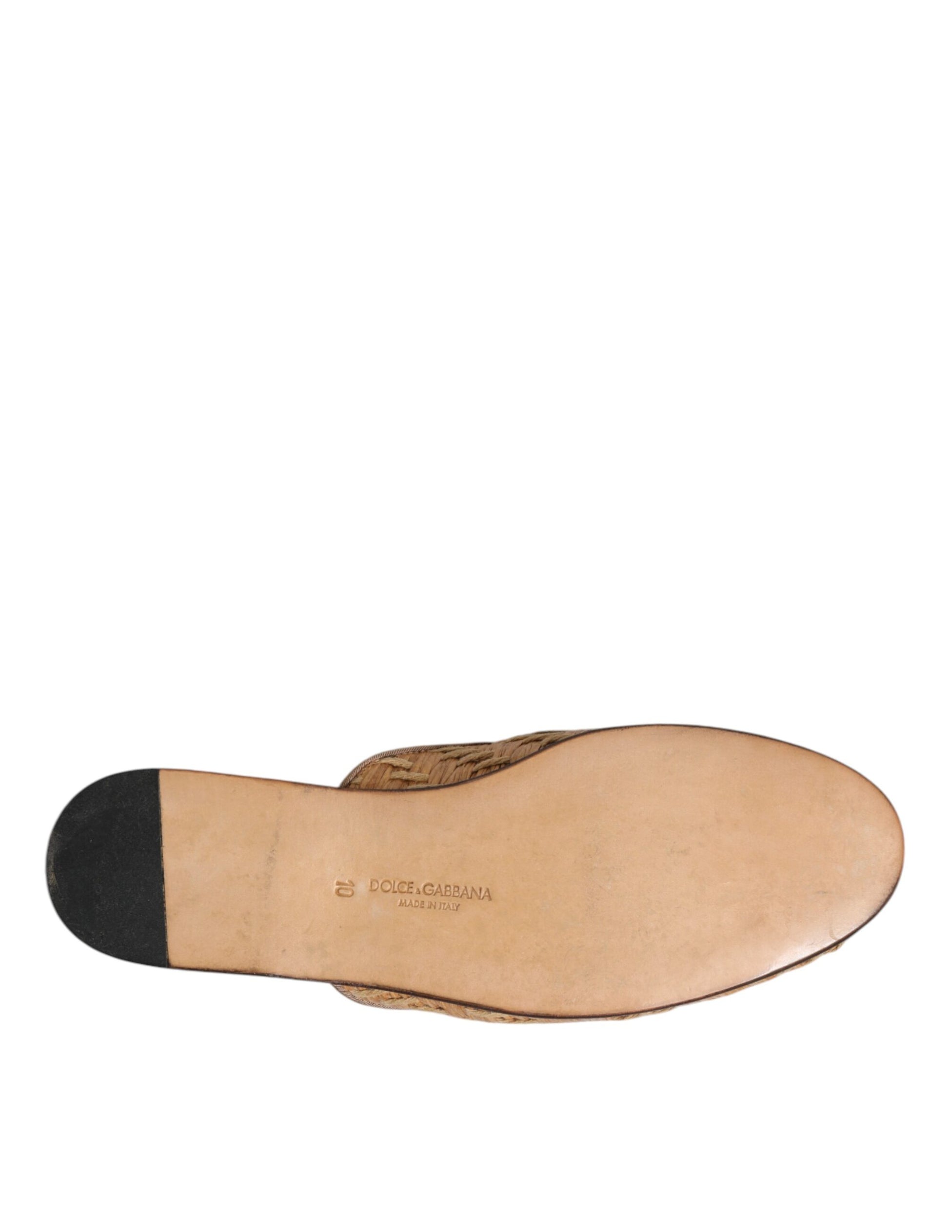 Beige Rattan Flat Mule Men Sandals Shoes