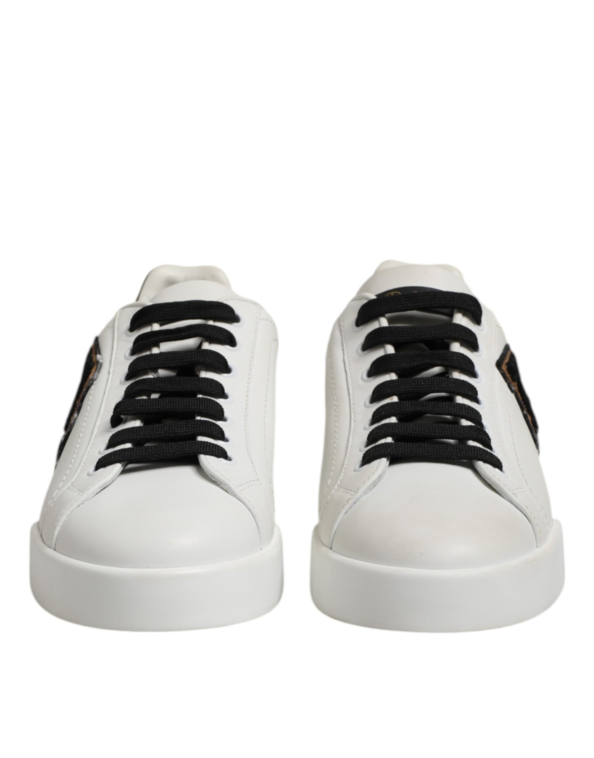 White Black Leather Lace Up Sneakers Shoes