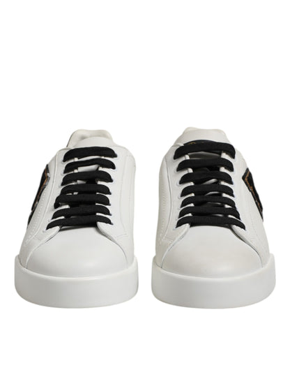 White Black Leather Lace Up Sneakers Shoes