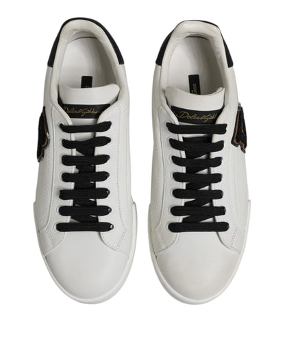 White Black Leather Lace Up Sneakers Shoes