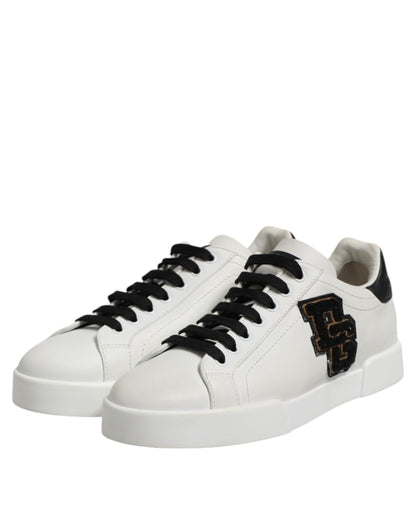White Black Leather Lace Up Sneakers Shoes