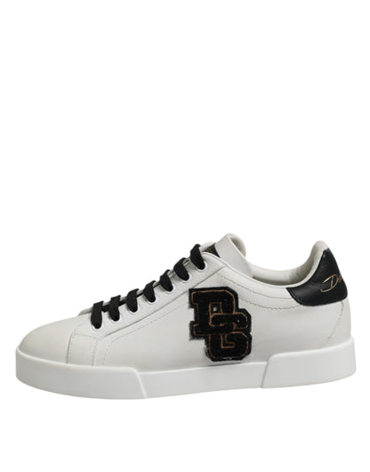 White Black Leather Lace Up Sneakers Shoes