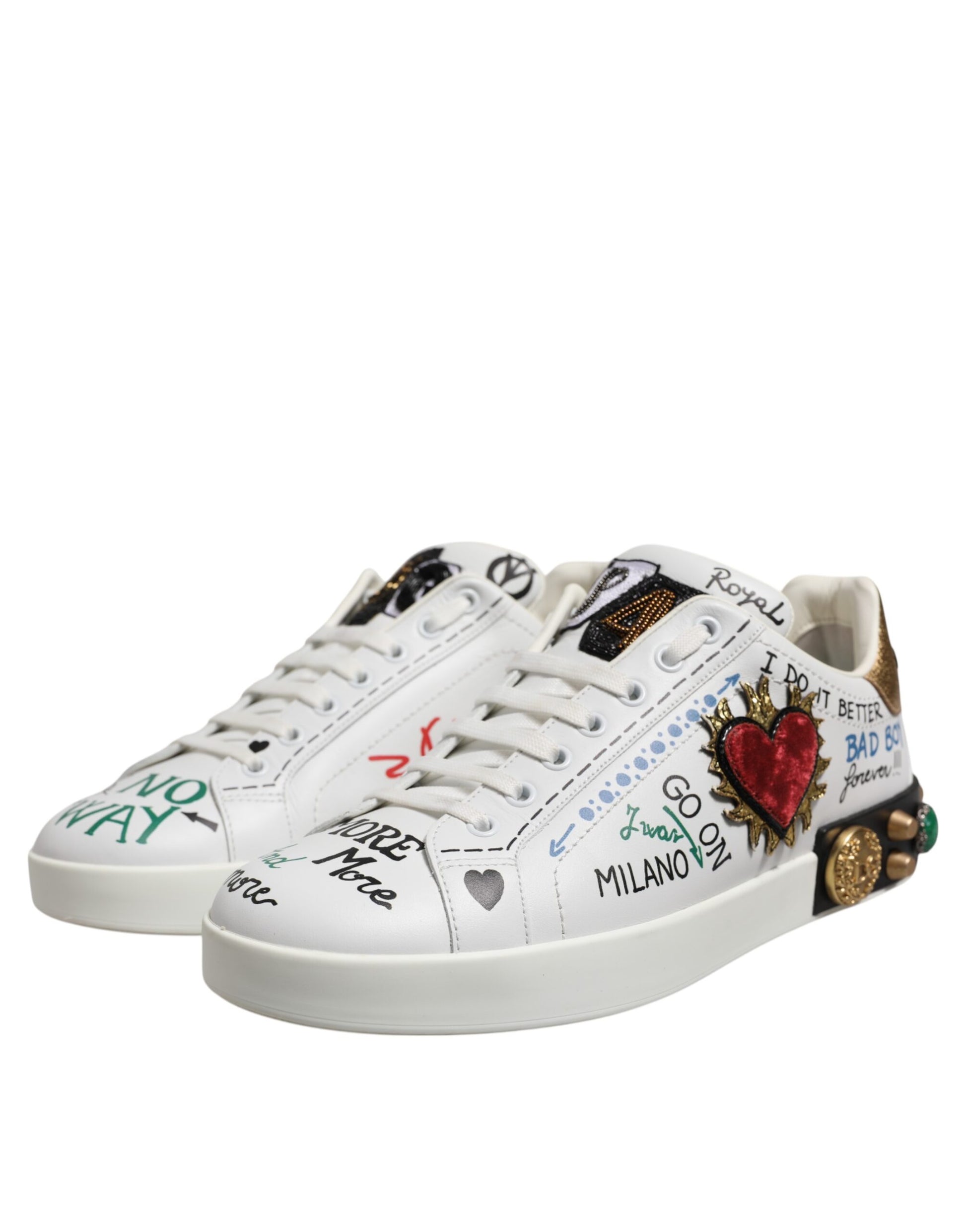 White Stud Heart Embellished Sneakers Shoes