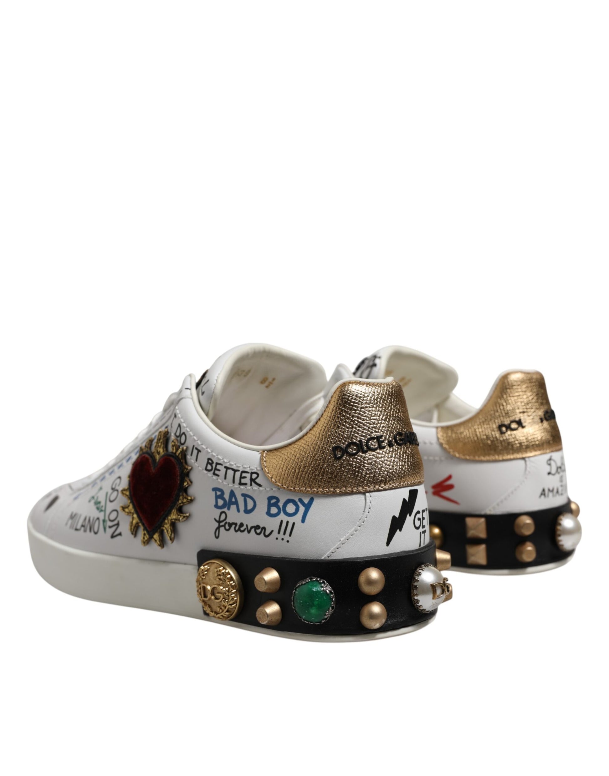 White Stud Heart Embellished Sneakers Shoes