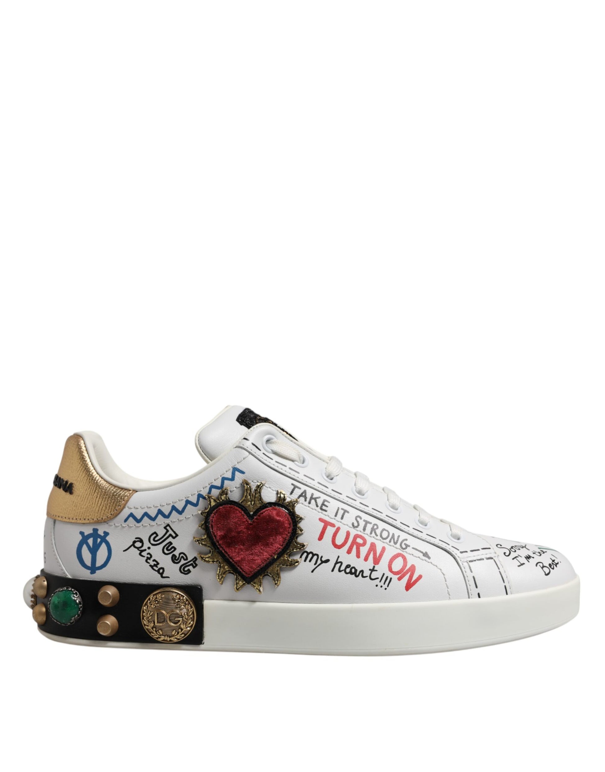 White Stud Heart Embellished Sneakers Shoes