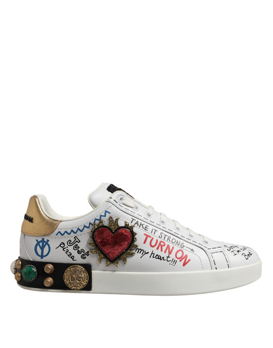White Stud Heart Embellished Sneakers Shoes