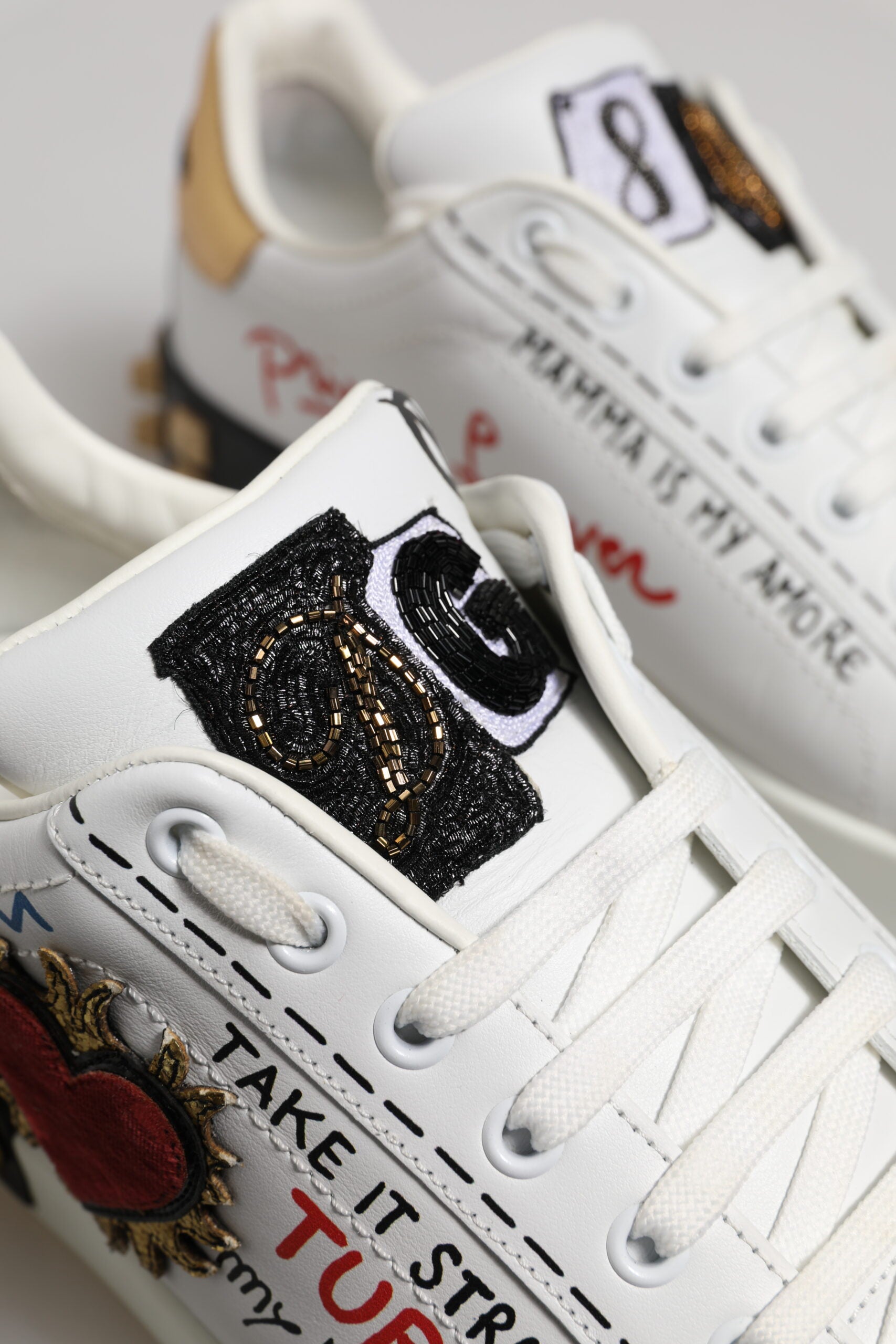 White Stud Heart Embellished Sneakers Shoes