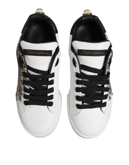 White Leather Heart Print Sneakers Shoes
