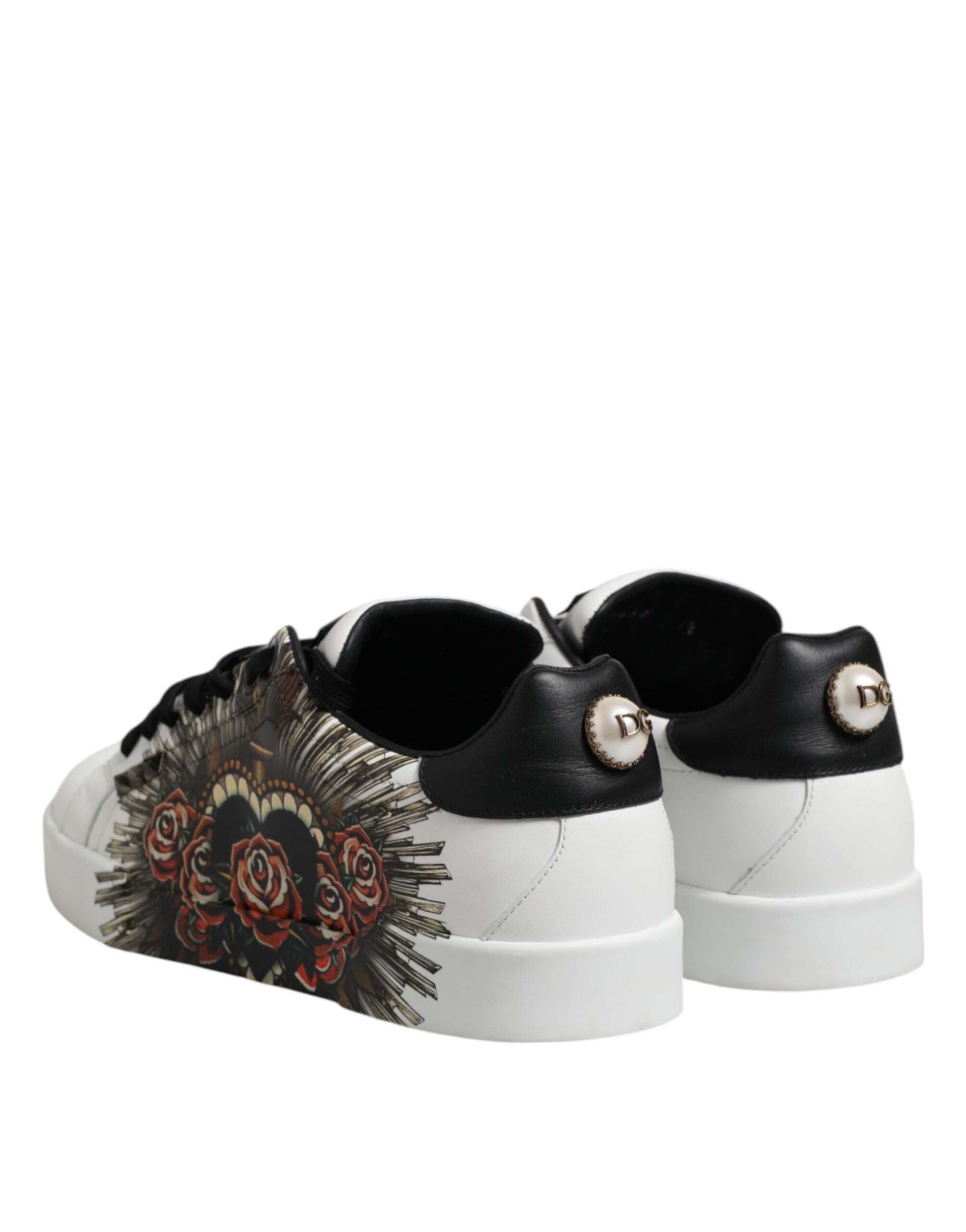 White Leather Heart Print Sneakers Shoes