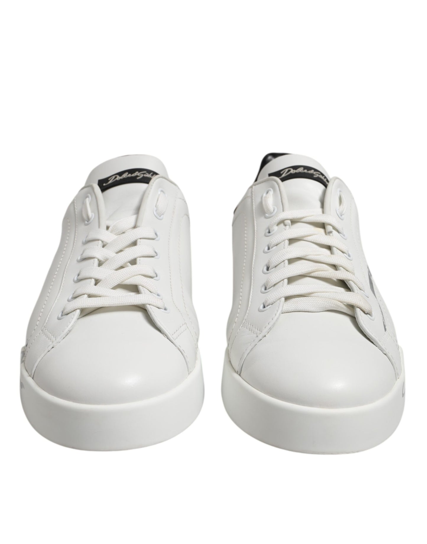 White Black Logo Low Top Leather Sneakers Shoes