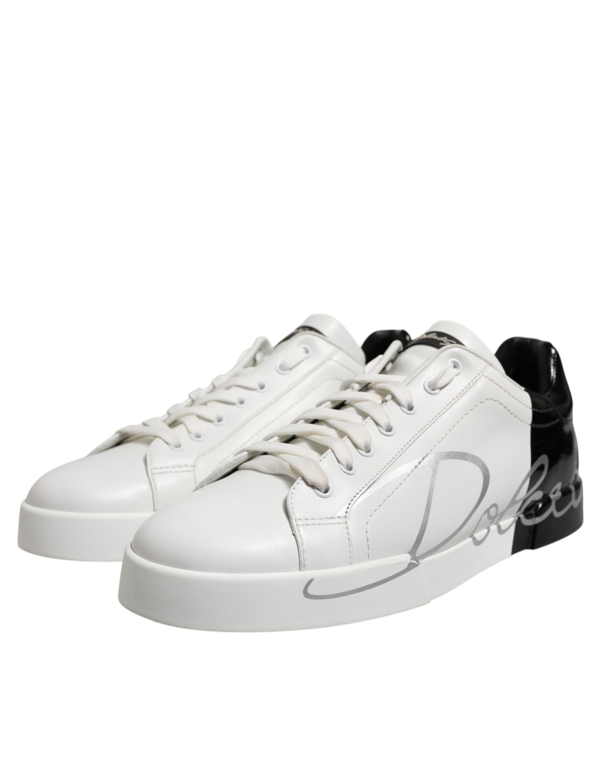 White Black Logo Low Top Leather Sneakers Shoes