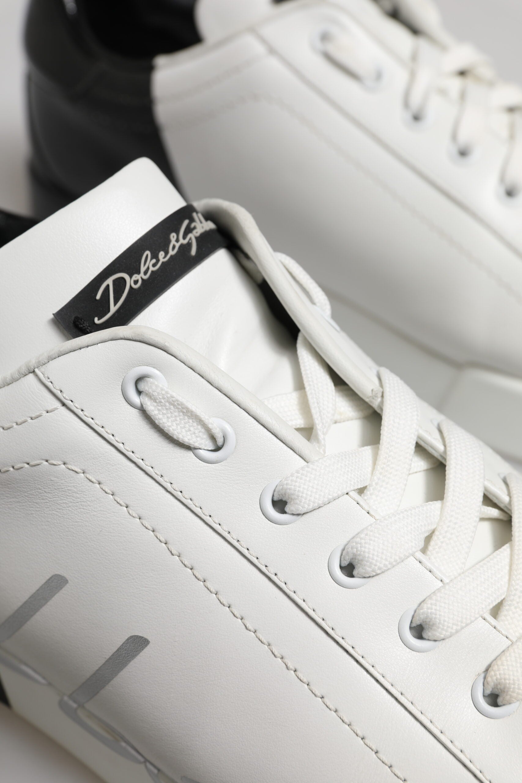 White Black Logo Low Top Leather Sneakers Shoes