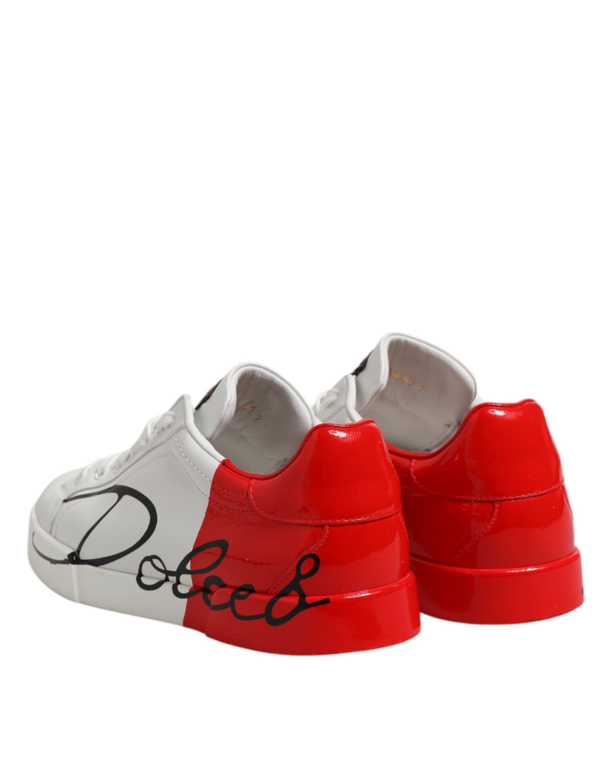 White Red Logo Low Top Leather Sneakers Shoes