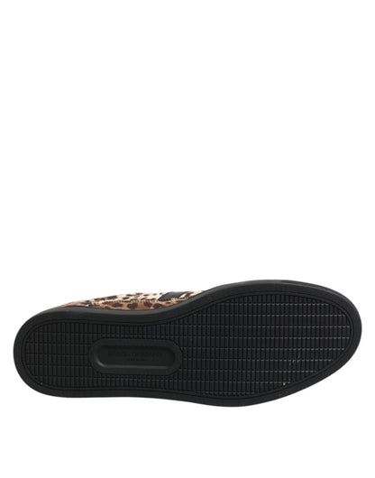 Brown Leopard Logo Print Cotton Sneakers Shoes