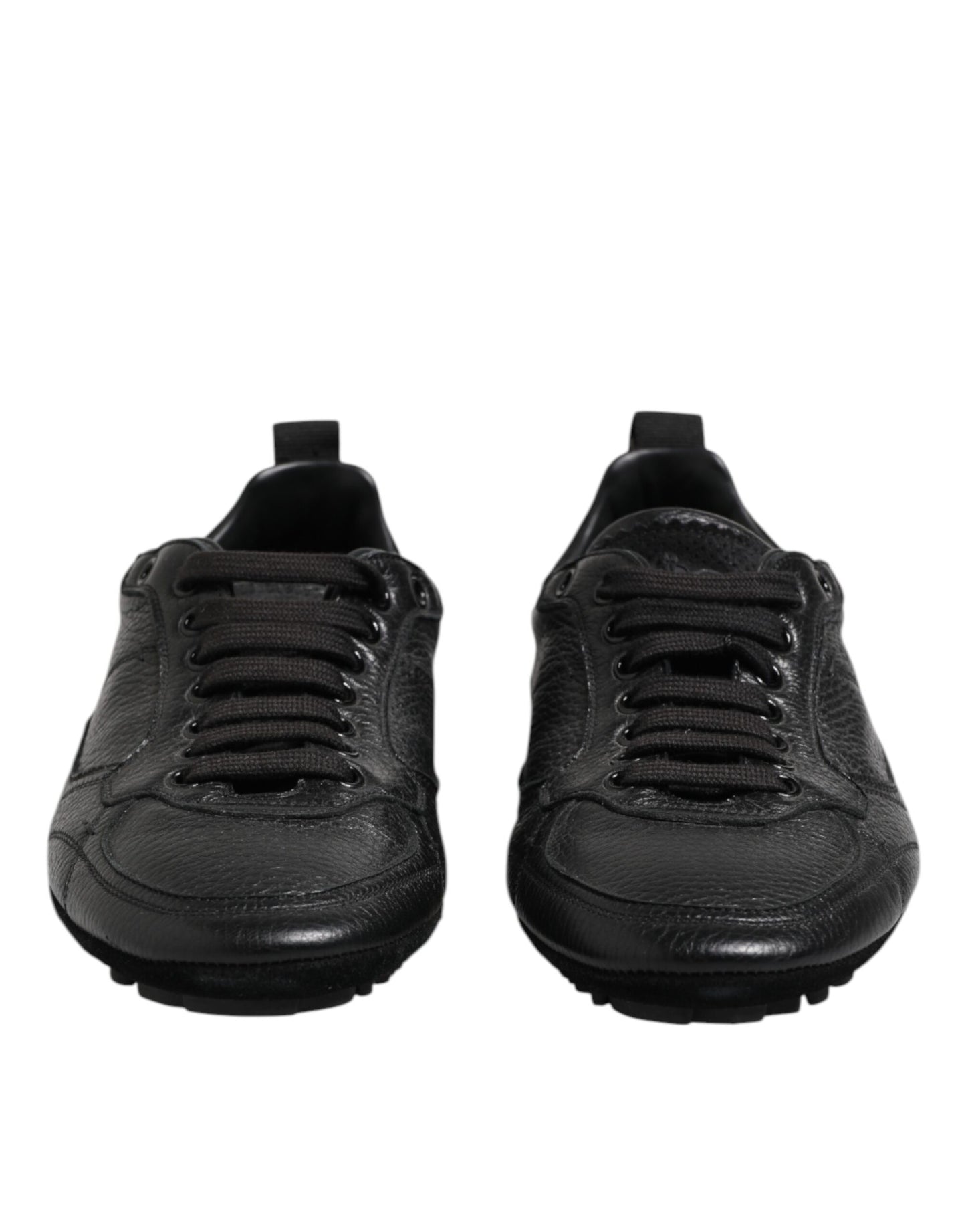 Black Leather Lace Up Low Top Sneakers Shoes