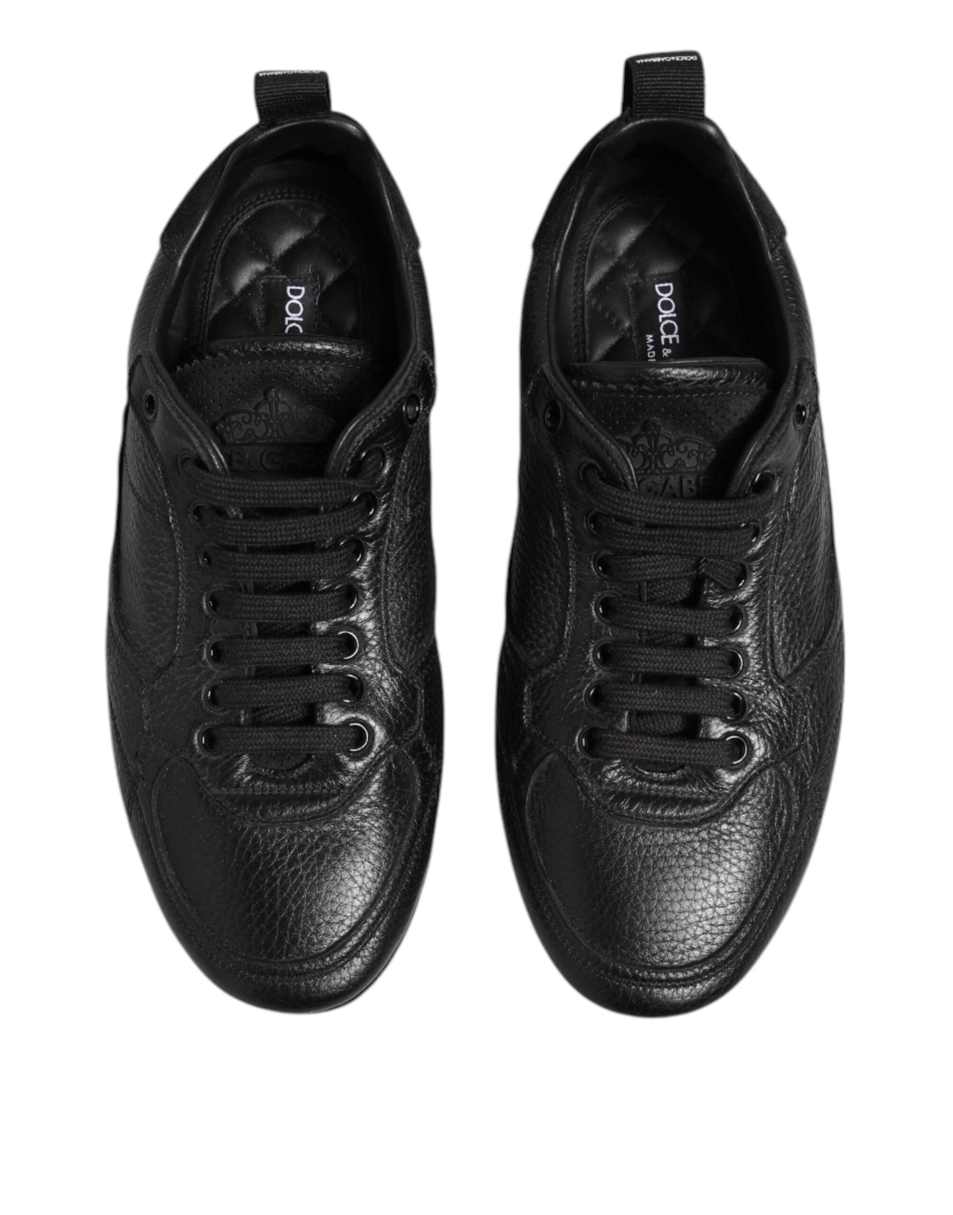 Black Leather Lace Up Low Top Sneakers Shoes