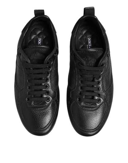 Black Leather Lace Up Low Top Sneakers Shoes