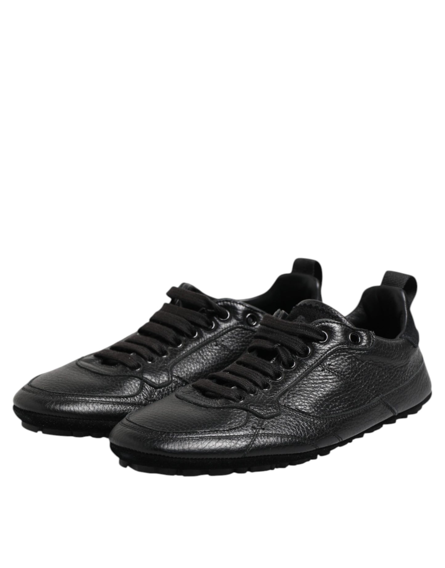 Black Leather Lace Up Low Top Sneakers Shoes