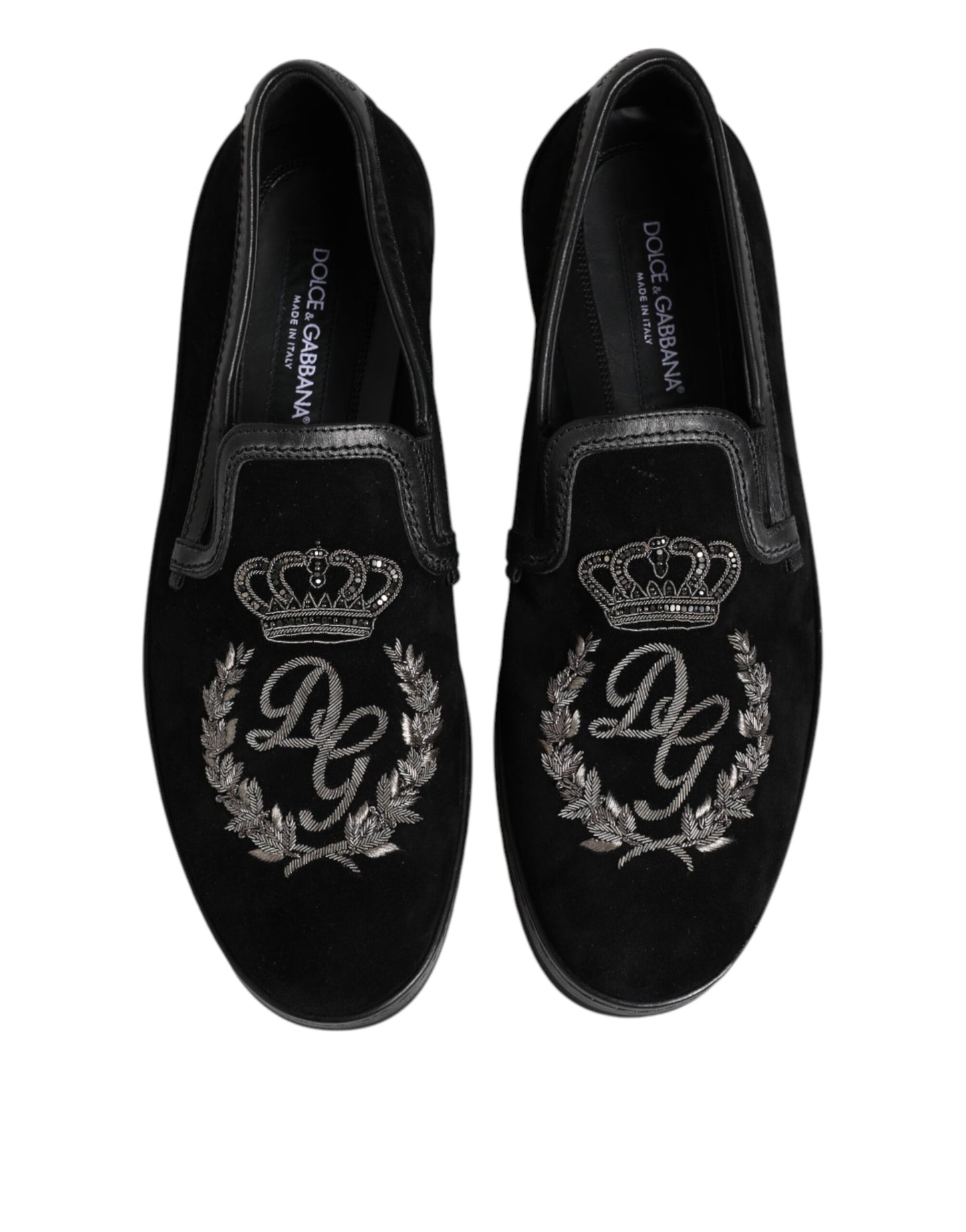 Black Embroidered Crown Loafers Shoes