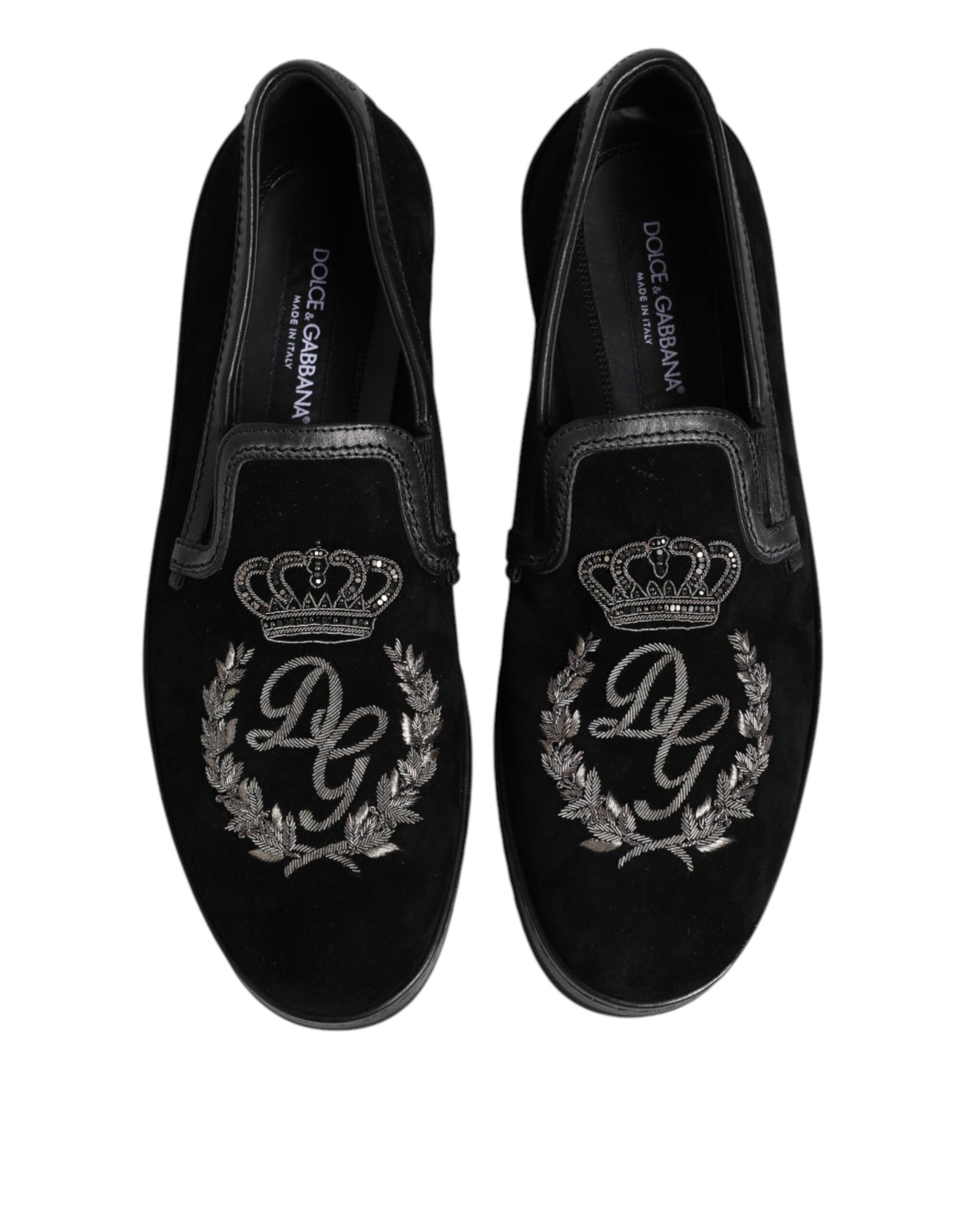 Black Embroidered Crown Loafers Shoes