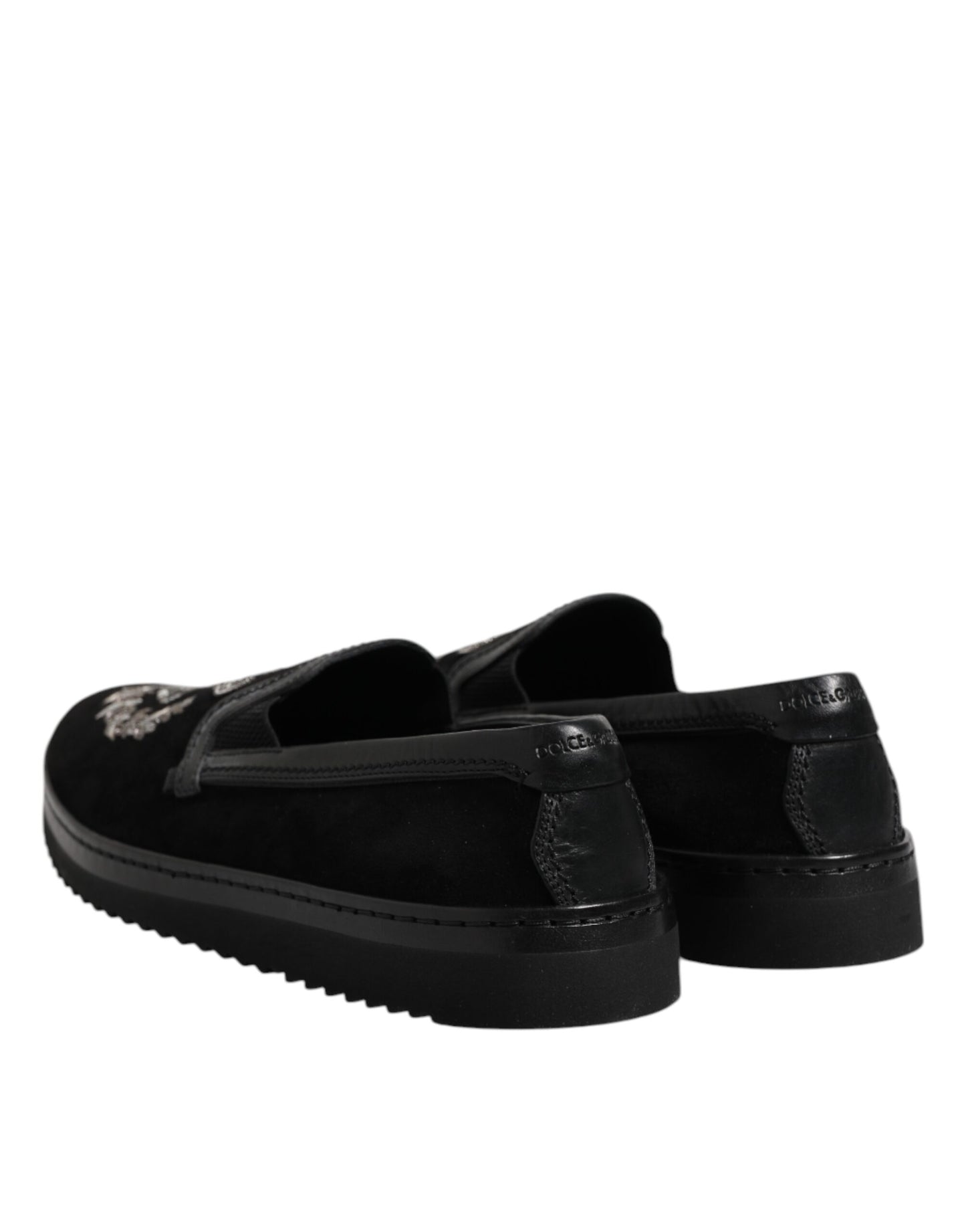 Black Embroidered Crown Loafers Shoes