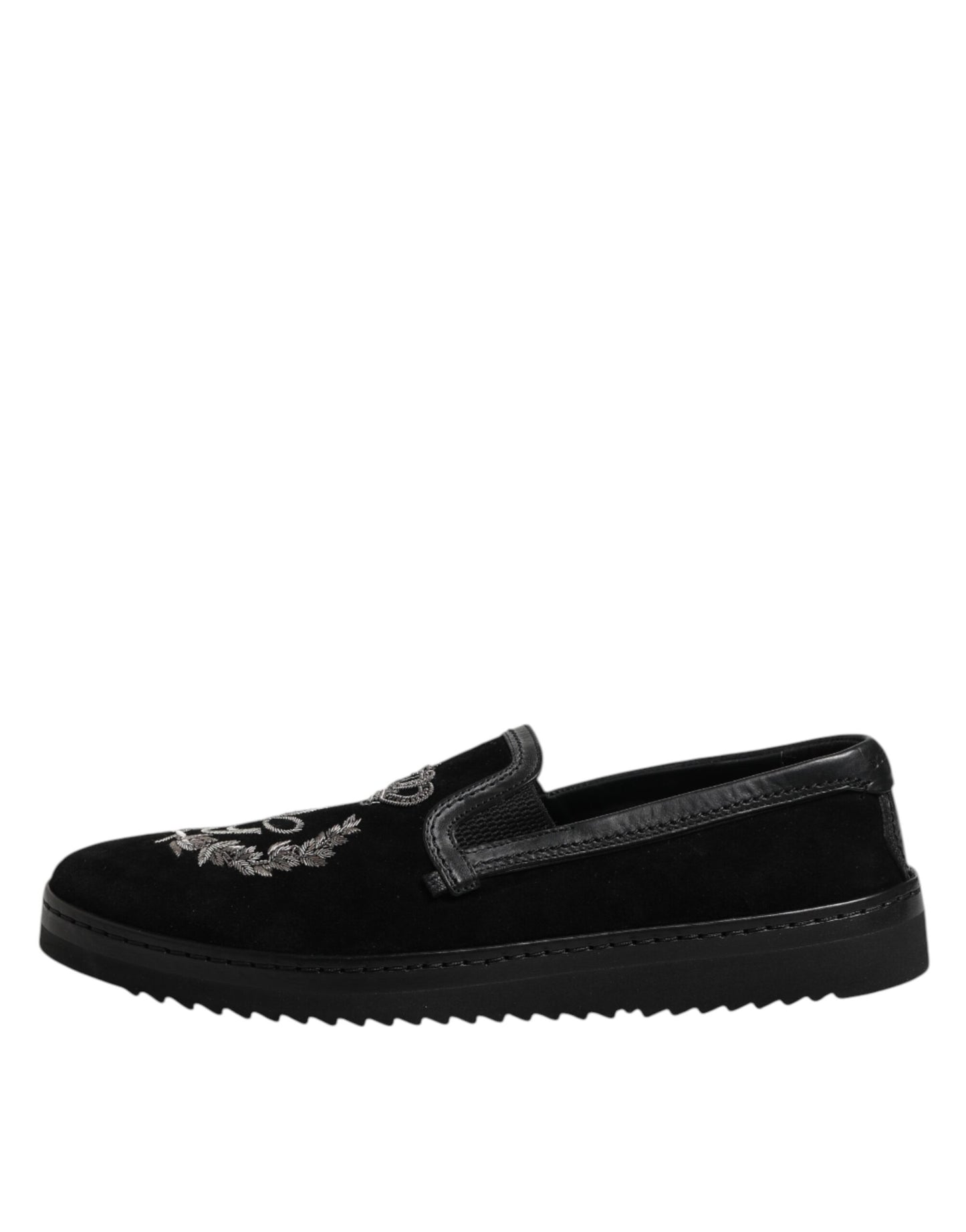 Black Embroidered Crown Loafers Shoes