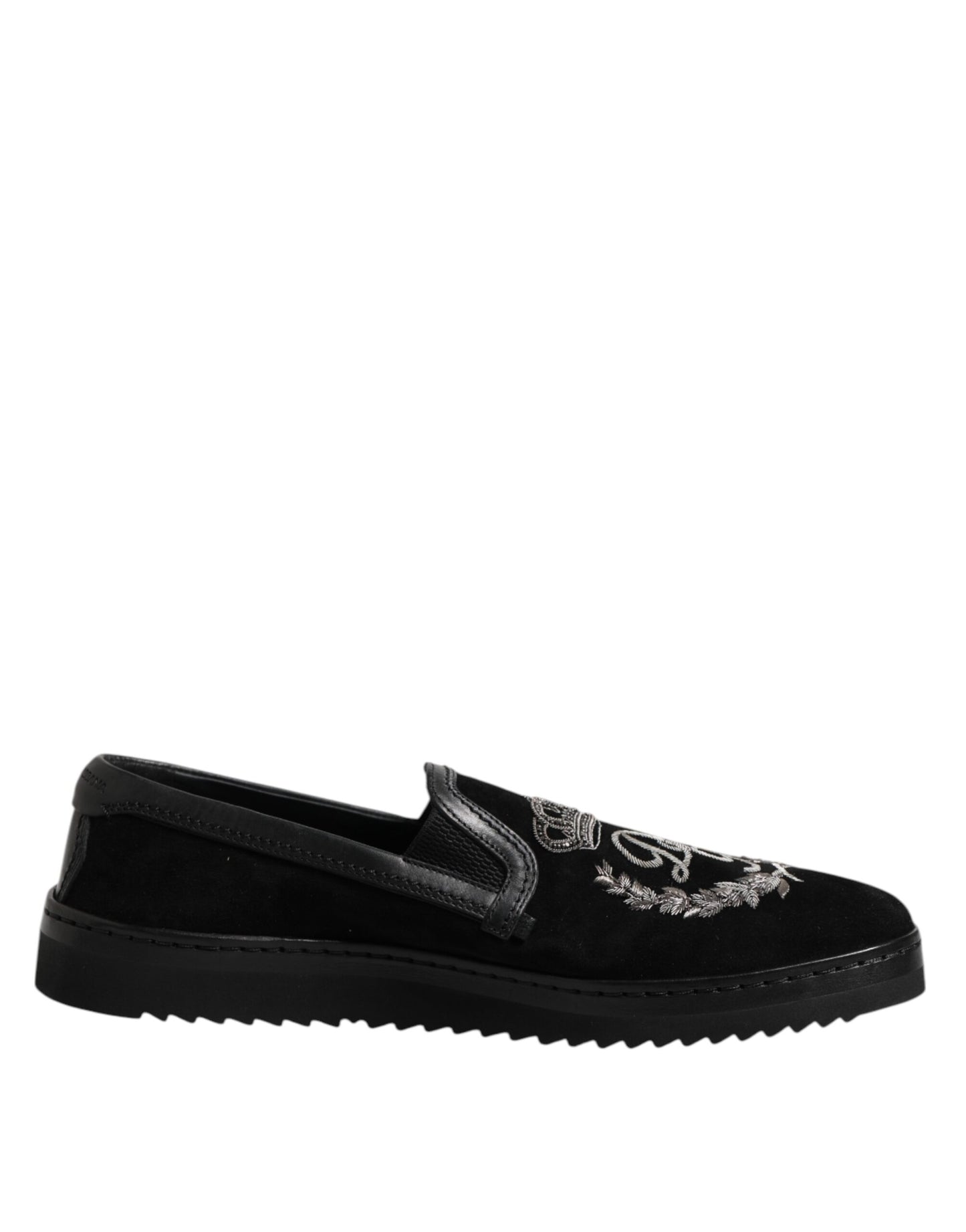 Black Embroidered Crown Loafers Shoes