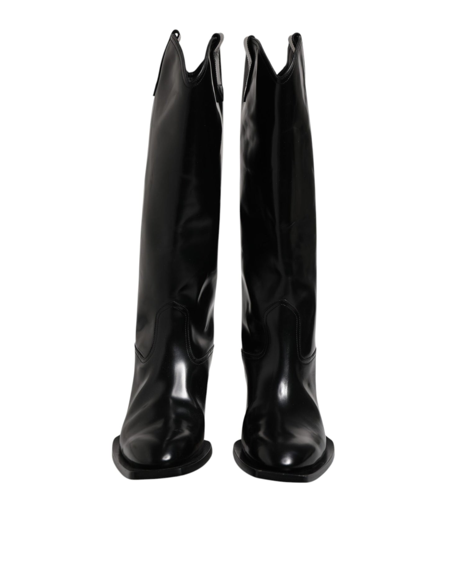 Black Calfskin Leather Logo High Boots Shoes