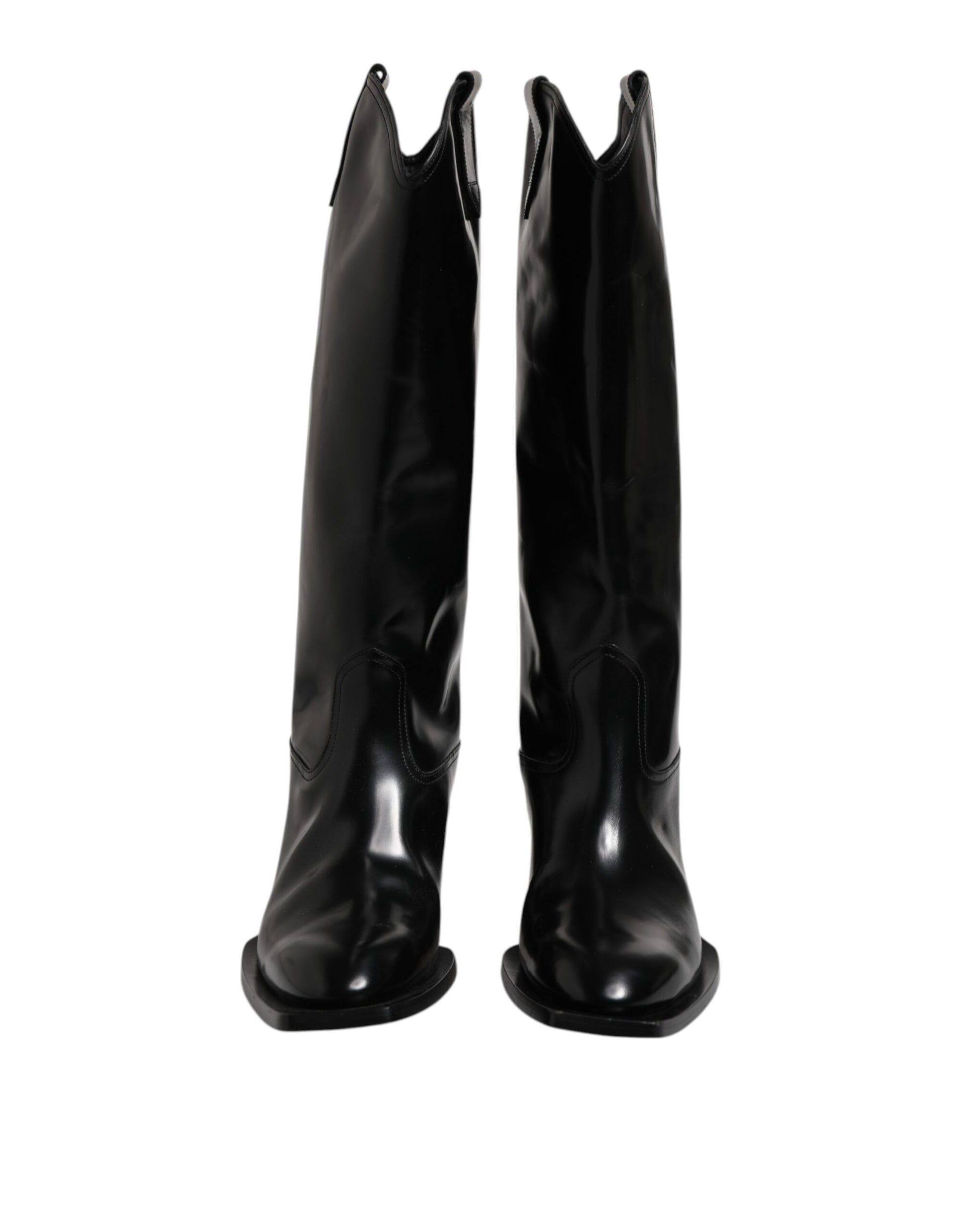 Black Calfskin Leather Logo High Boots Shoes