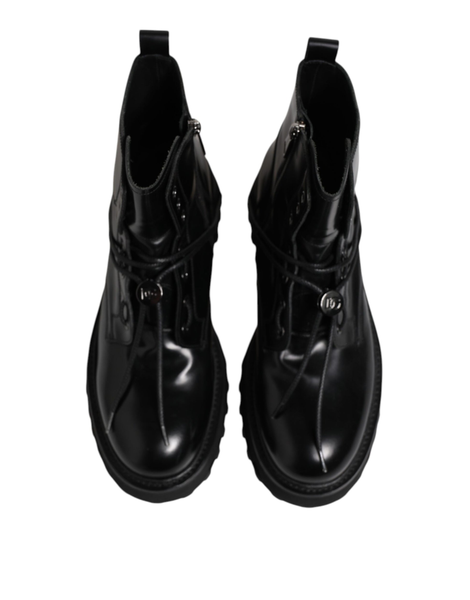Black Leather Logo Ankle Boots Lace Up Shoes