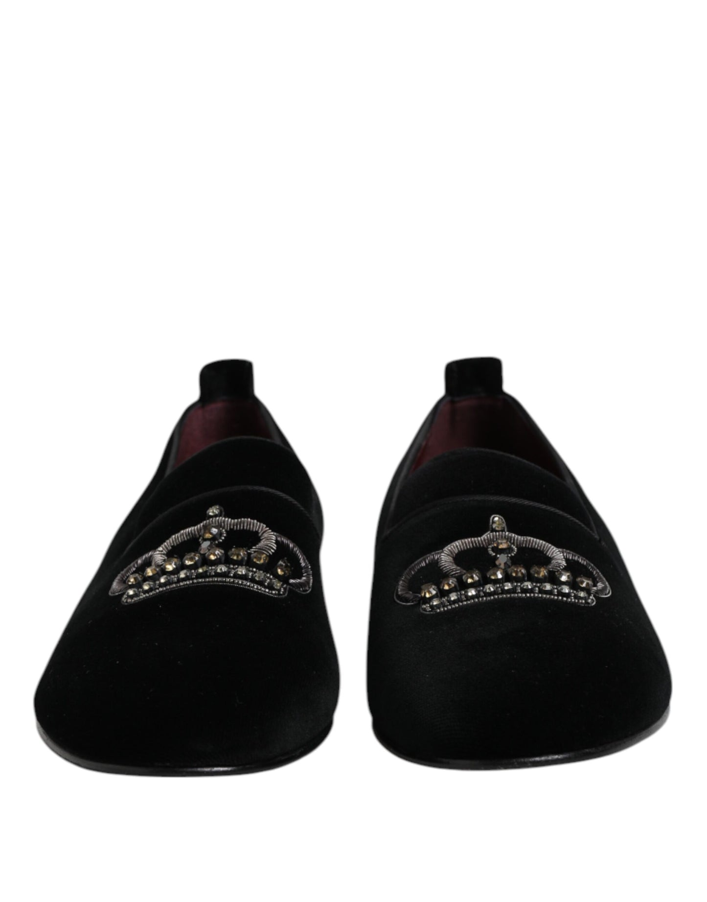Black Velvet Crystal Crown Loafers Dress Shoes