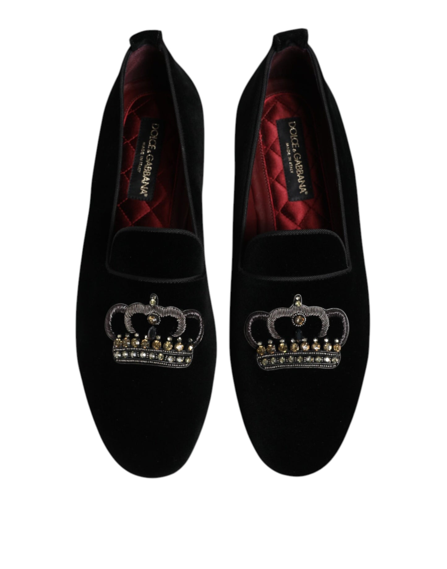 Black Velvet Crystal Crown Loafers Dress Shoes
