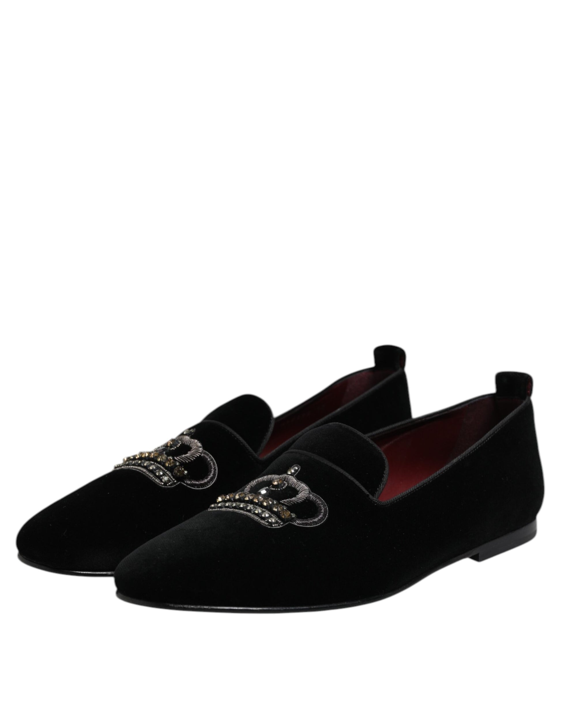 Black Velvet Crystal Crown Loafers Dress Shoes