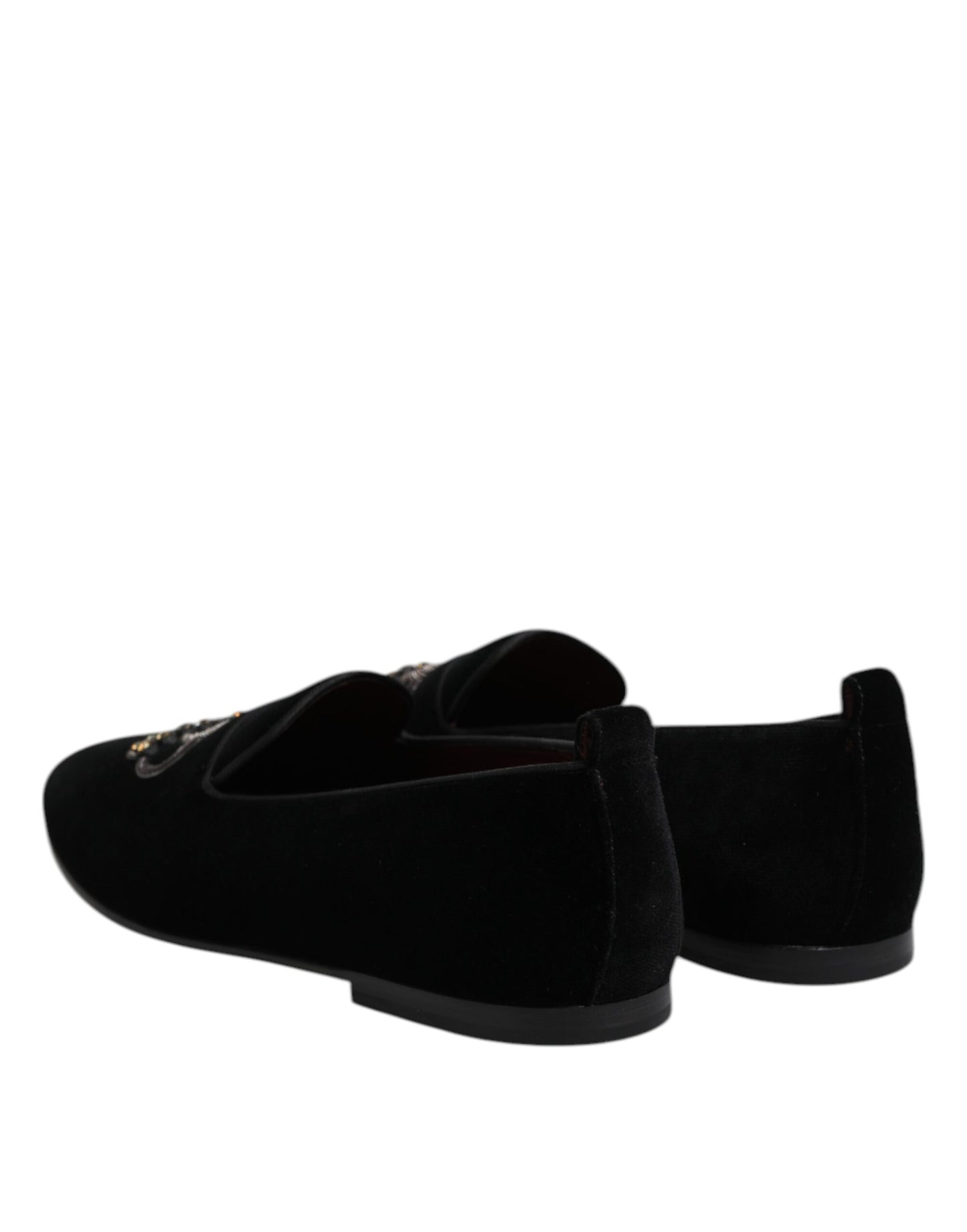 Black Velvet Crystal Crown Loafers Dress Shoes