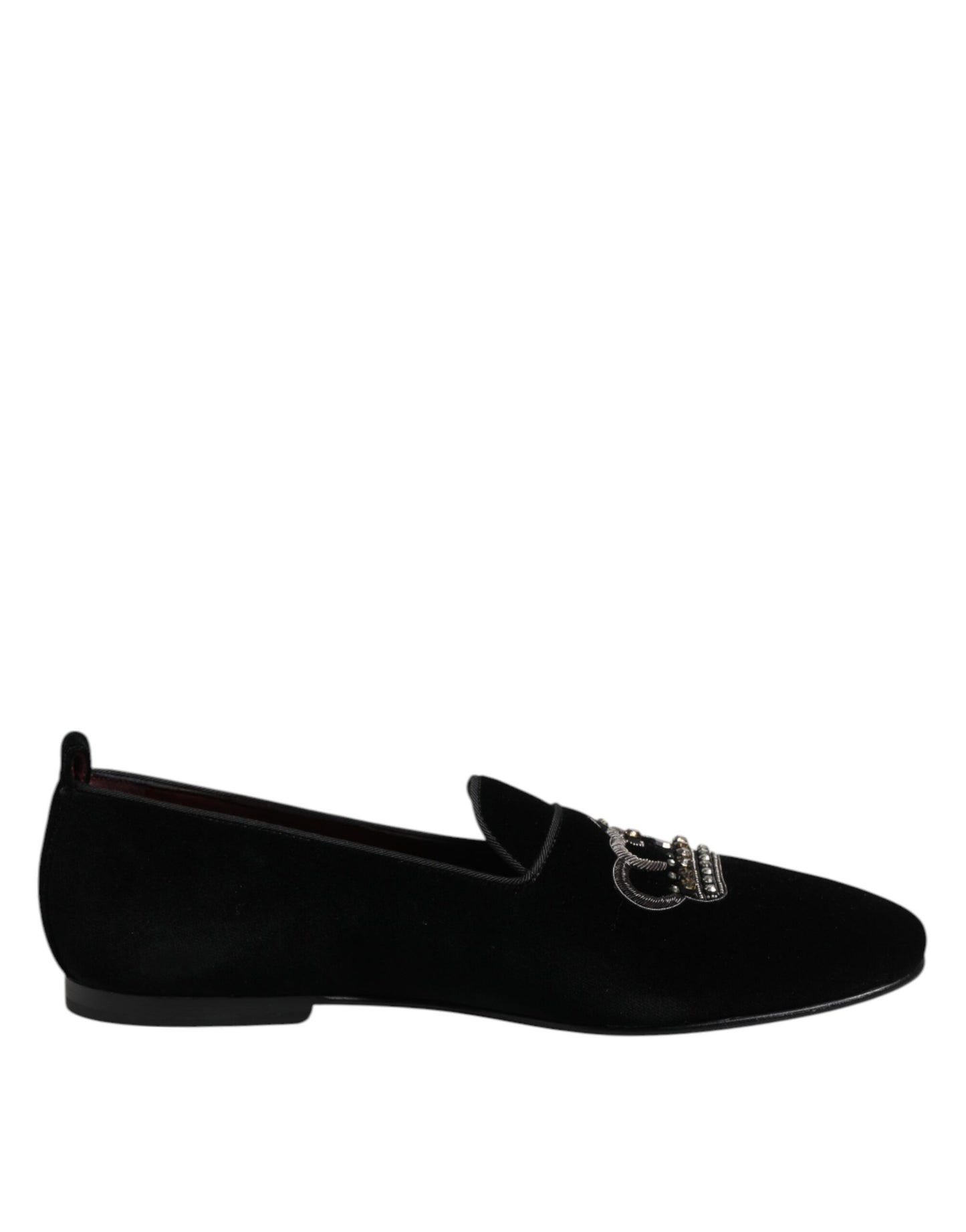 Black Velvet Crystal Crown Loafers Dress Shoes