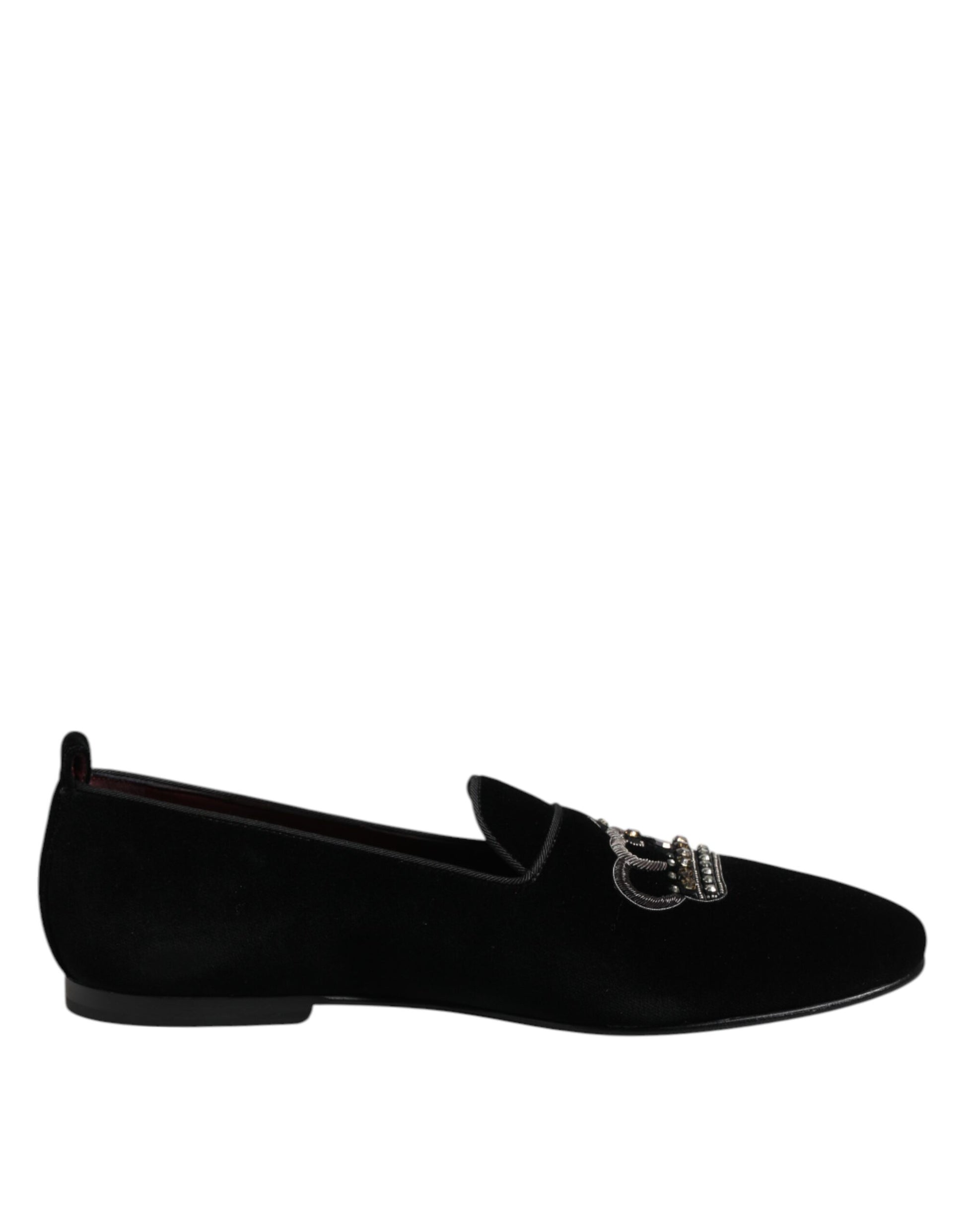 Black Velvet Crystal Crown Loafers Dress Shoes